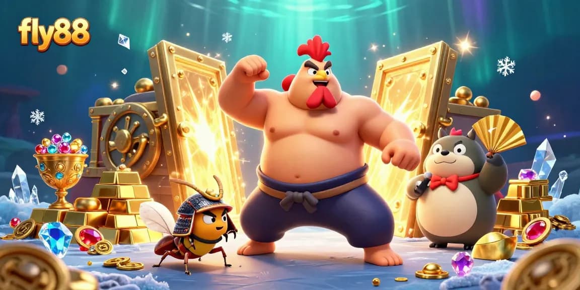 Experience wins at fly88 with dynamic characters and gold bursting from a treasure vault.