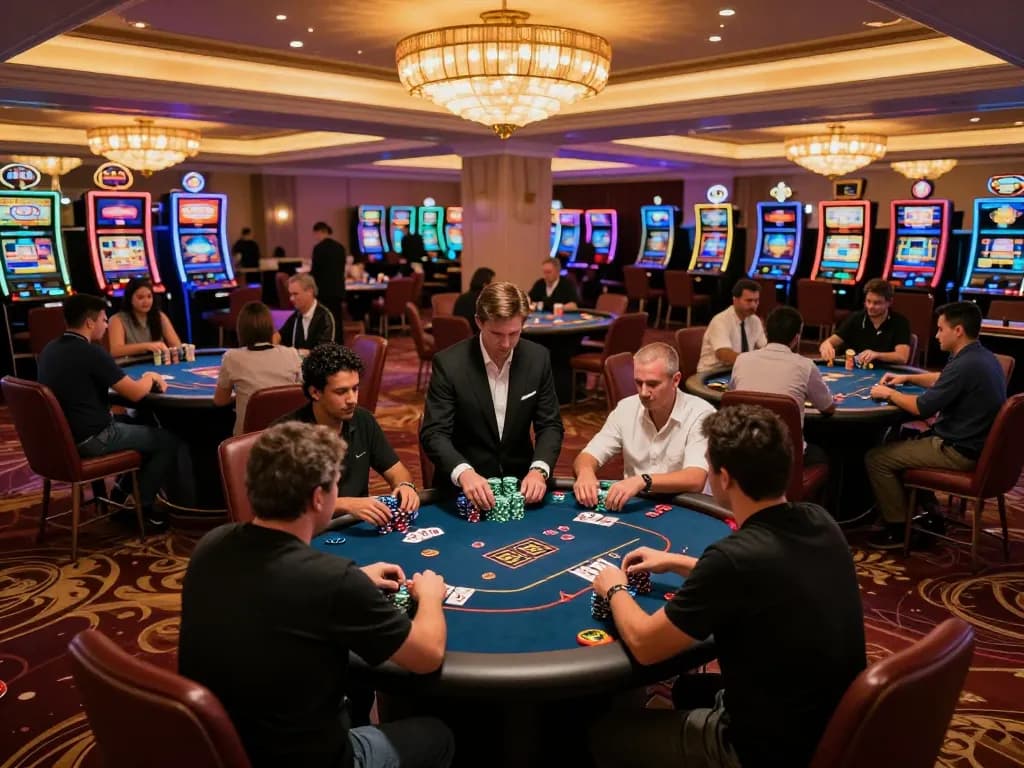 Experience the excitement of king88 with players engaging in dynamic poker games at a luxury casino.