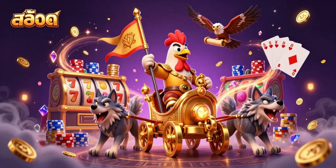 Spin the exciting สล็อต reels with our dynamic casino illustration featuring a golden warlord.