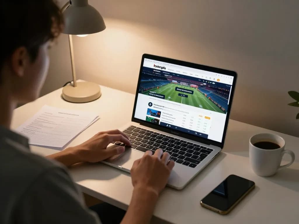 Engaging online sports betting scene featuring keobongda odds on a laptop with strategic notes.