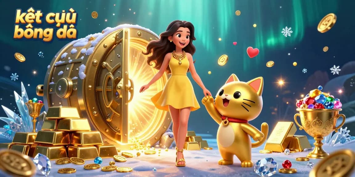 Watch kết quả bóng đá unfold with lively scenes of fortune featuring a beautiful woman and lucky cat.