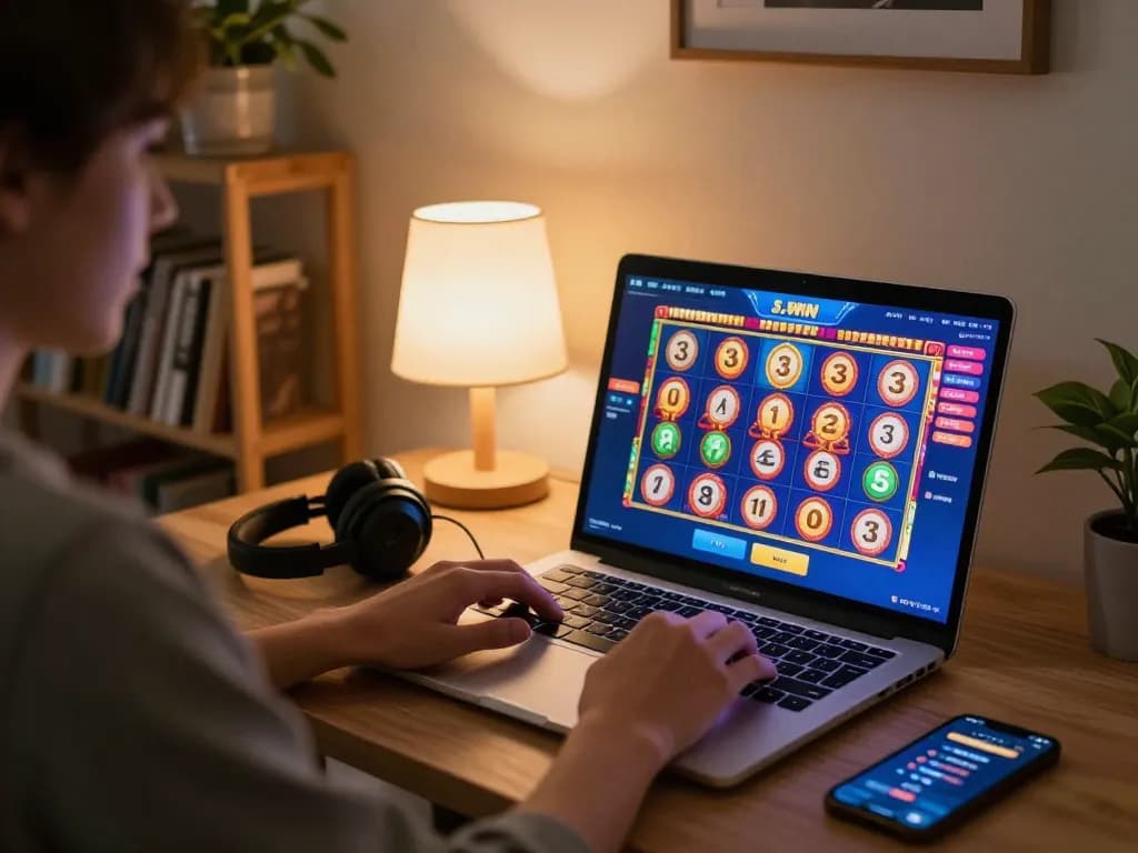 Engaging in online gaming with 33WIN slot machine interface during cozy home session