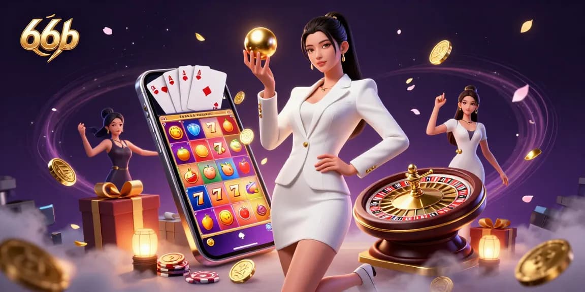 Engage with 66b as a photorealistic Asian woman in a stylish casino scene holding a golden roulette ball.
