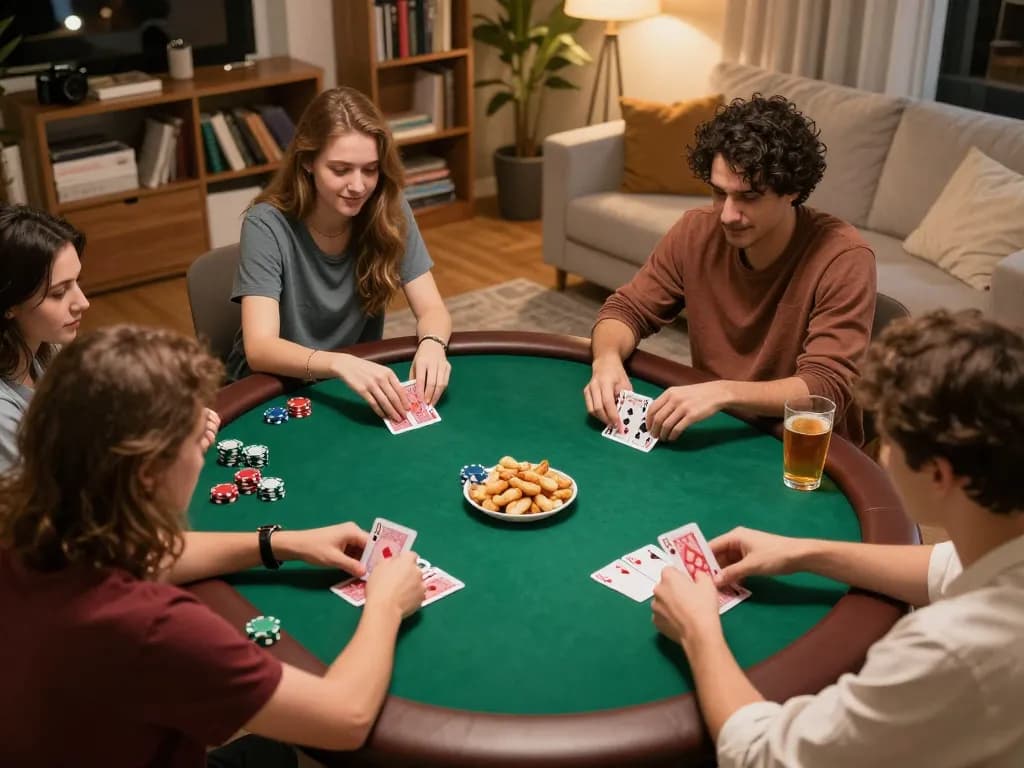 Players enjoying poker night at home, showcasing the interactive experience of xin88 com games.