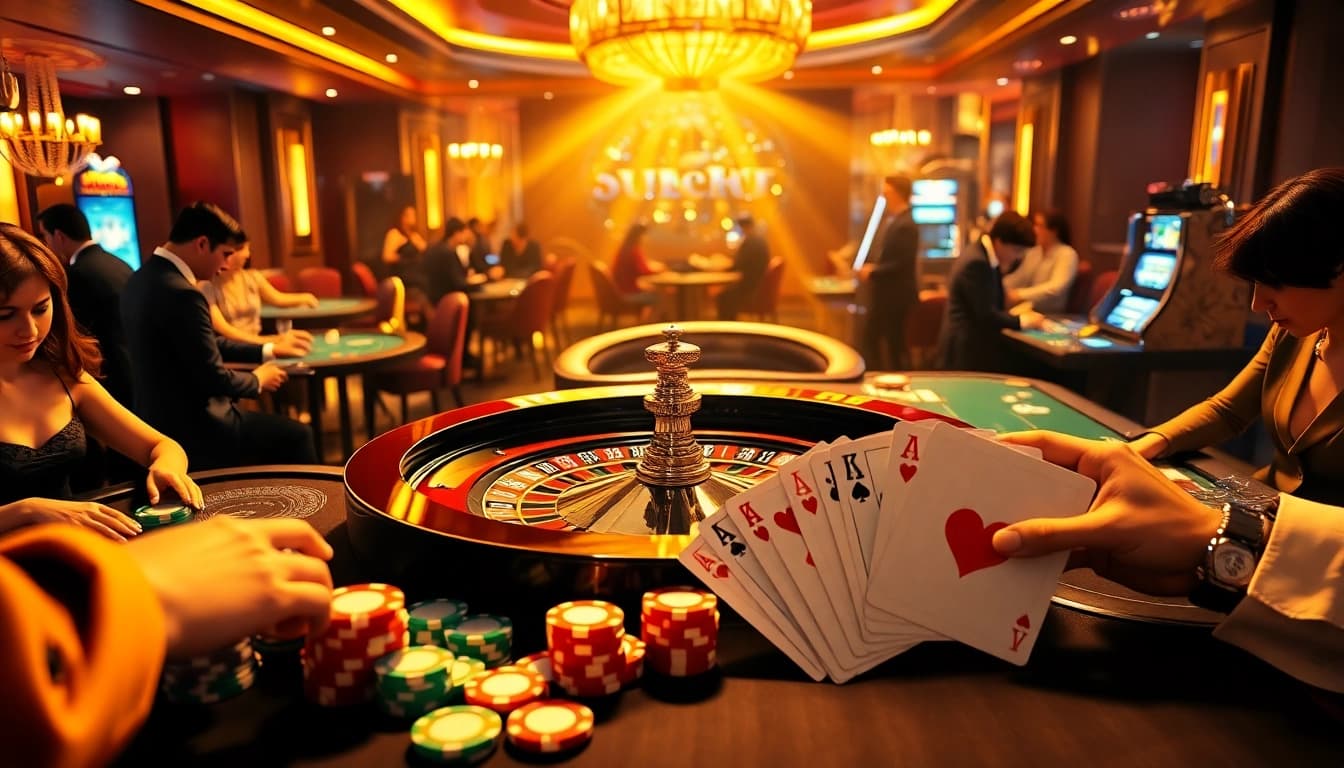 Experience the thrill of pg88 with colorful poker chips and a dazzling casino scene.