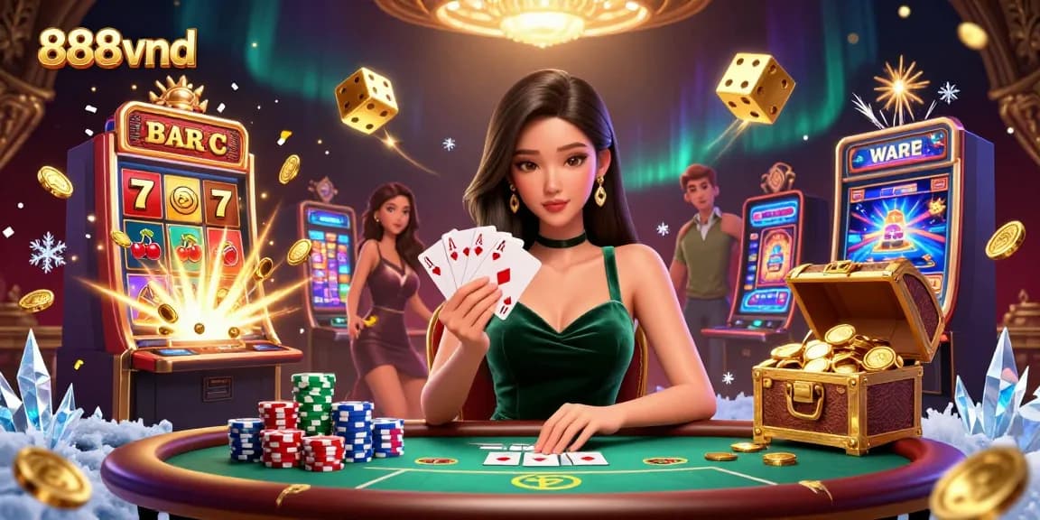 Experience thrilling casino excitement with 888vnd at a poker table, featuring stunning visual elements.