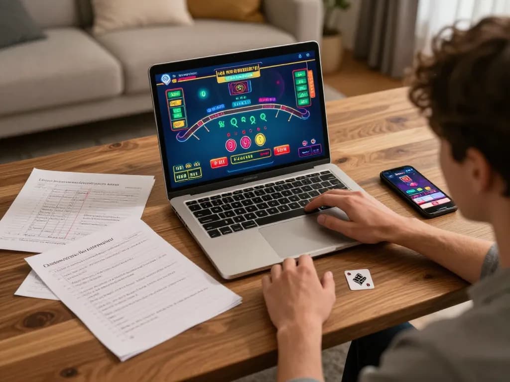 Engage in strategic gameplay with HO88 while playing live dealer blackjack on a laptop in a cozy setting.