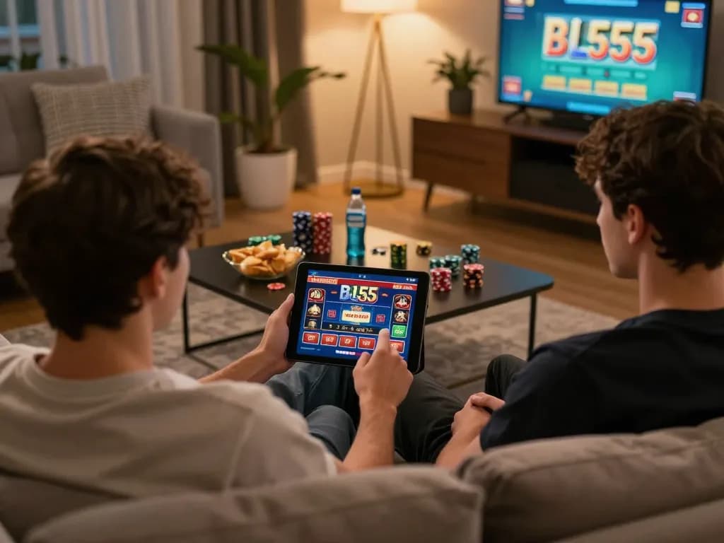Enjoying bl555 không bị chặn on a tablet during a cozy home gaming session.