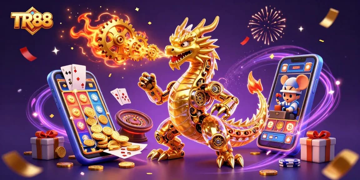 Spin and win with TR88 featuring a golden dragon and vibrant casino elements.