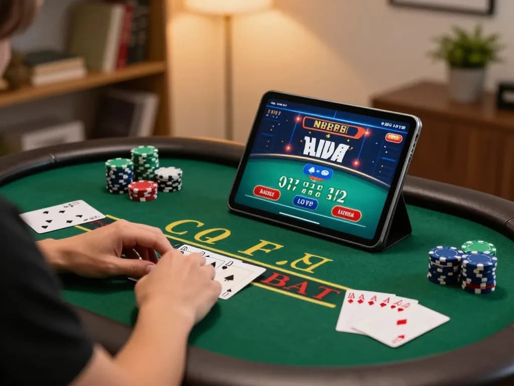 Experience sunwin's engaging blackjack gameplay on a tablet with a cozy atmosphere