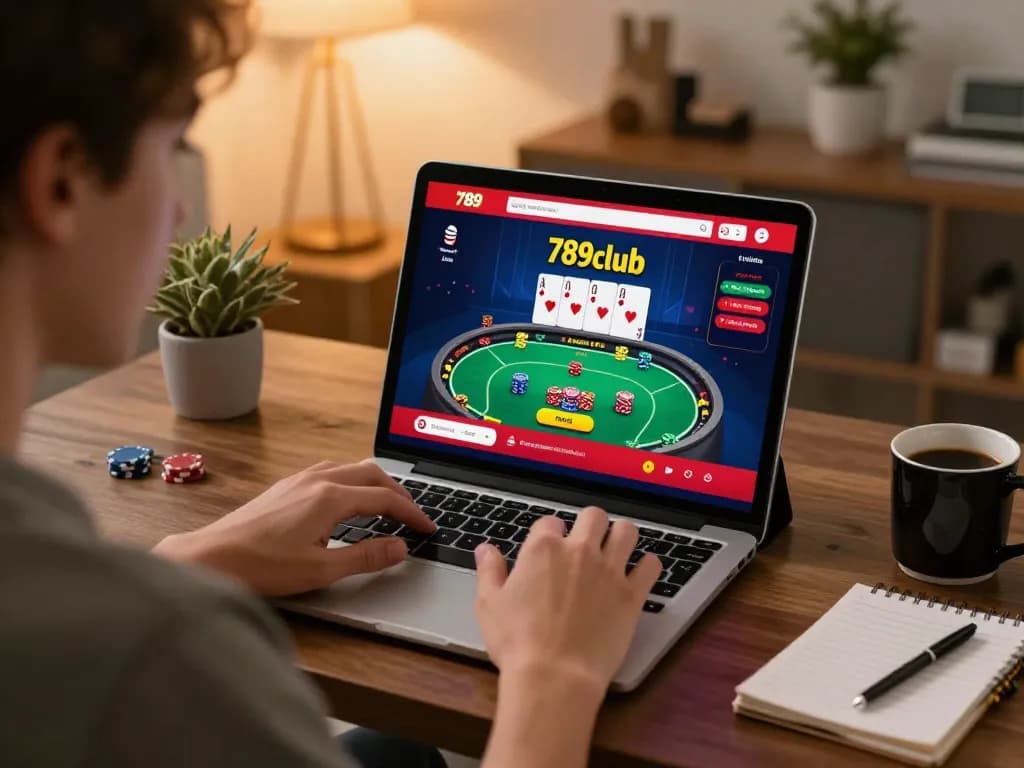 Player exploring poker strategies on 789club from a cozy home setting with engaging casino interface.