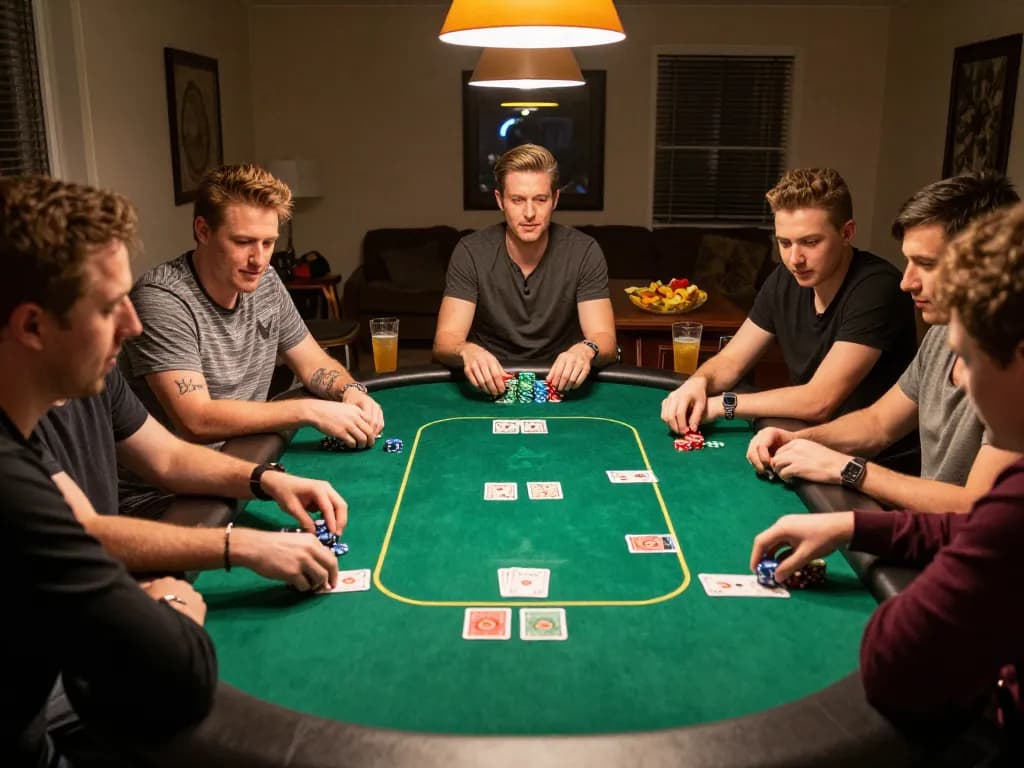 Group of friends playing poker at home, showcasing the excitement of 999bet gaming