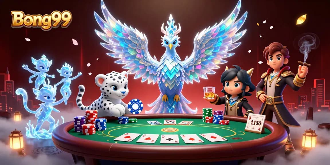 Bong99 offers thrilling betting experiences with a dazzling 3D ice-themed casino scene illustrating poker excitement.