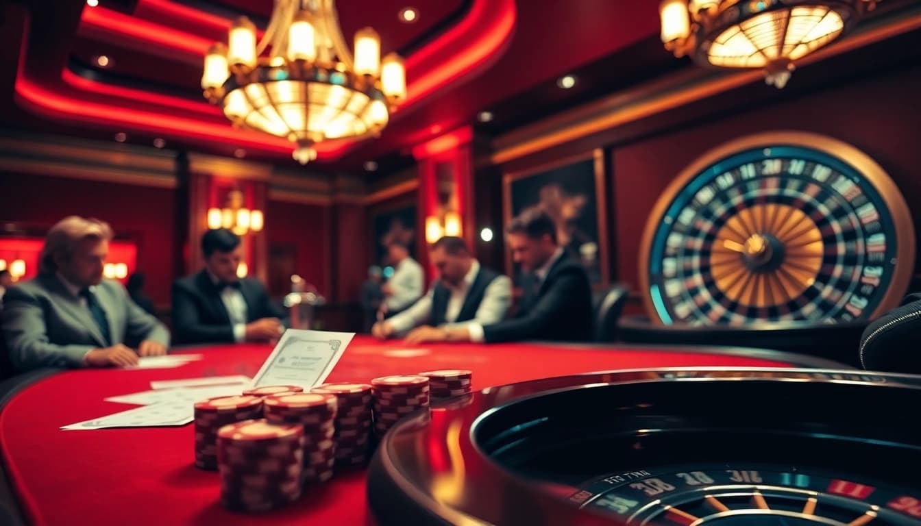 Experience the thrill of sun win with an elegant casino poker scene, featuring stylish players and vivid gaming elements.