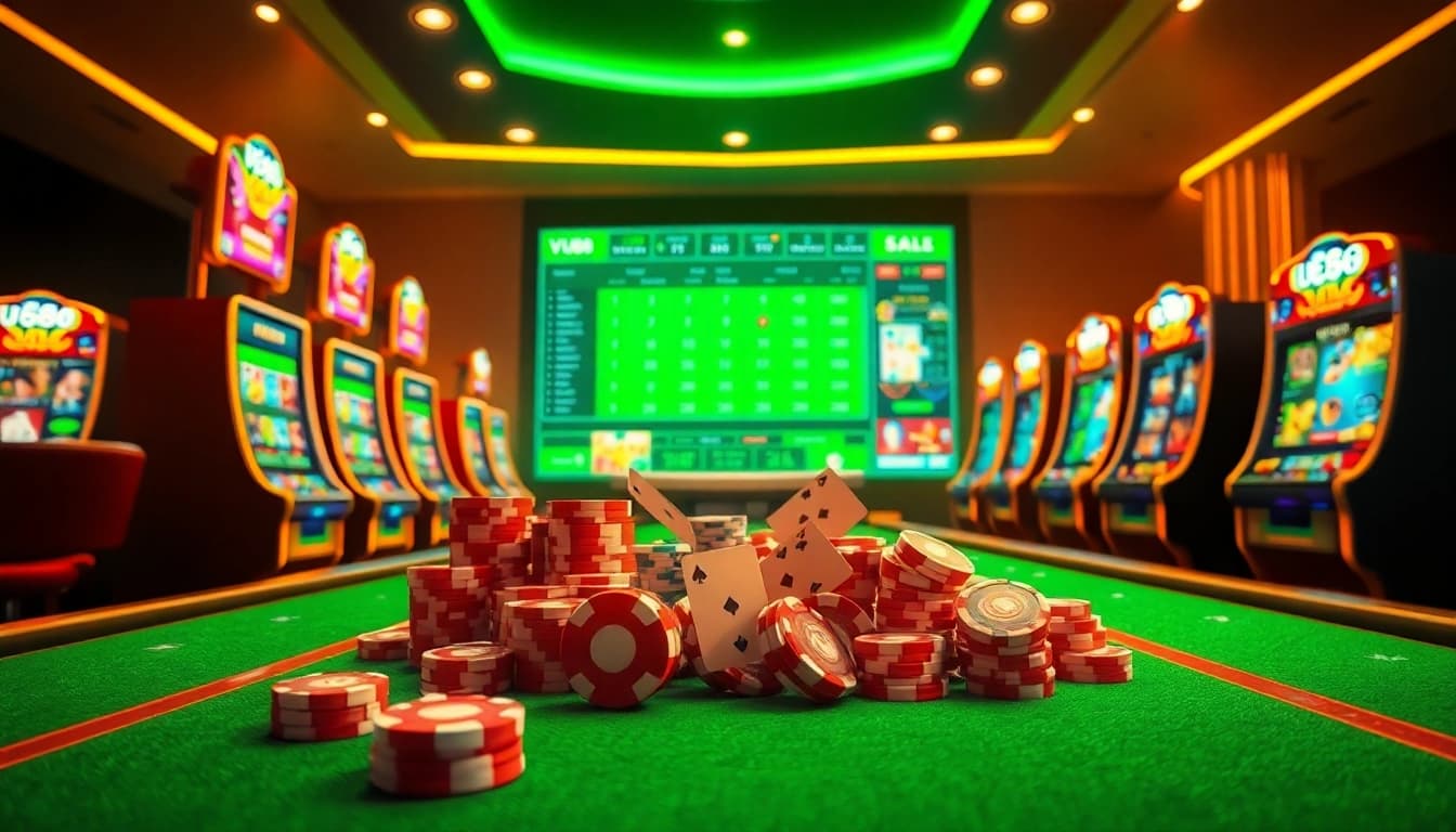 Play exciting casino games at VU88 with vibrant tables and interactive betting elements.