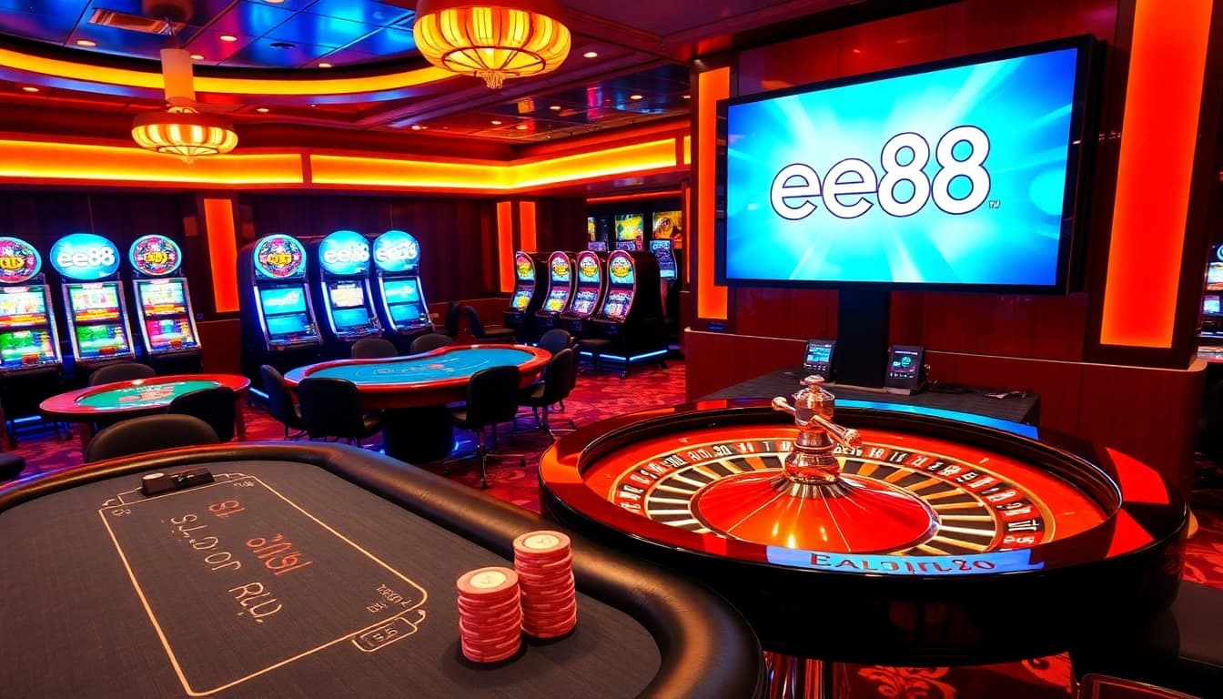 Players enjoying thrilling games at ee88 casino tables, immersed in excitement and luxury.