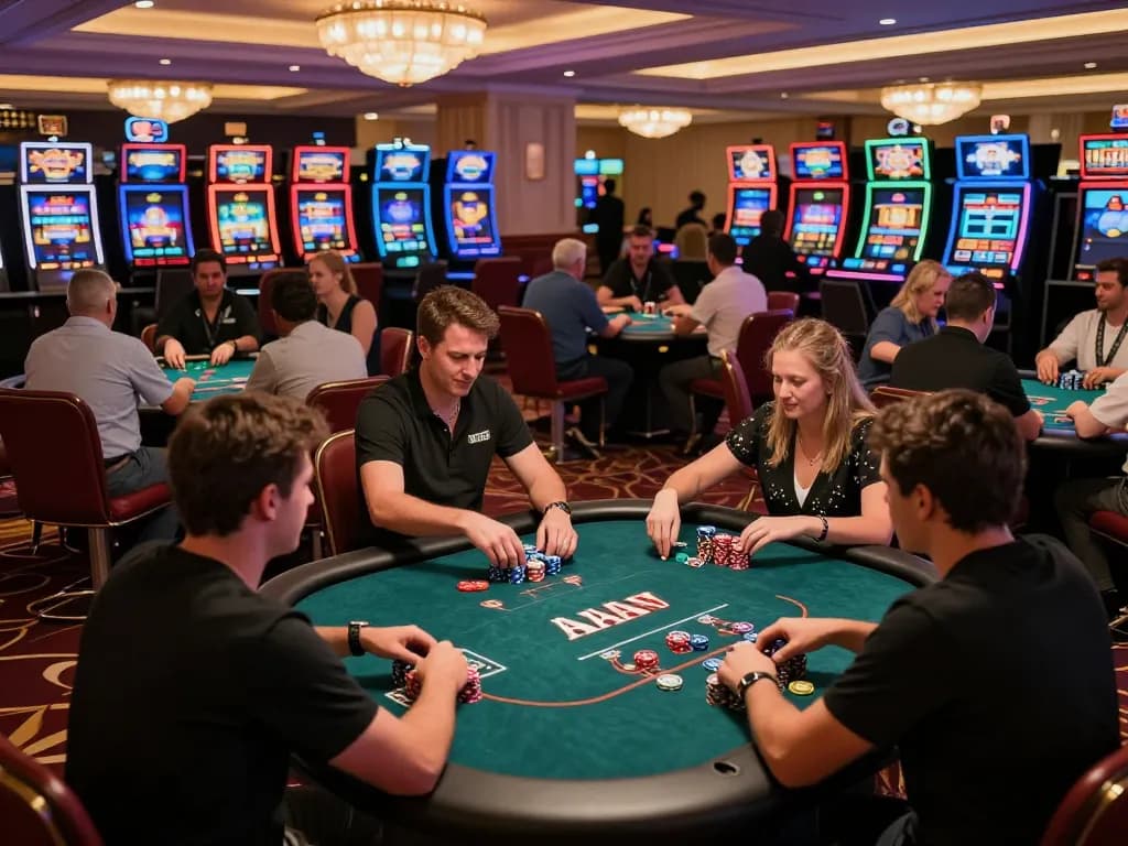 Players strategizing at poker tables in a thrilling 88Club casino atmosphere.