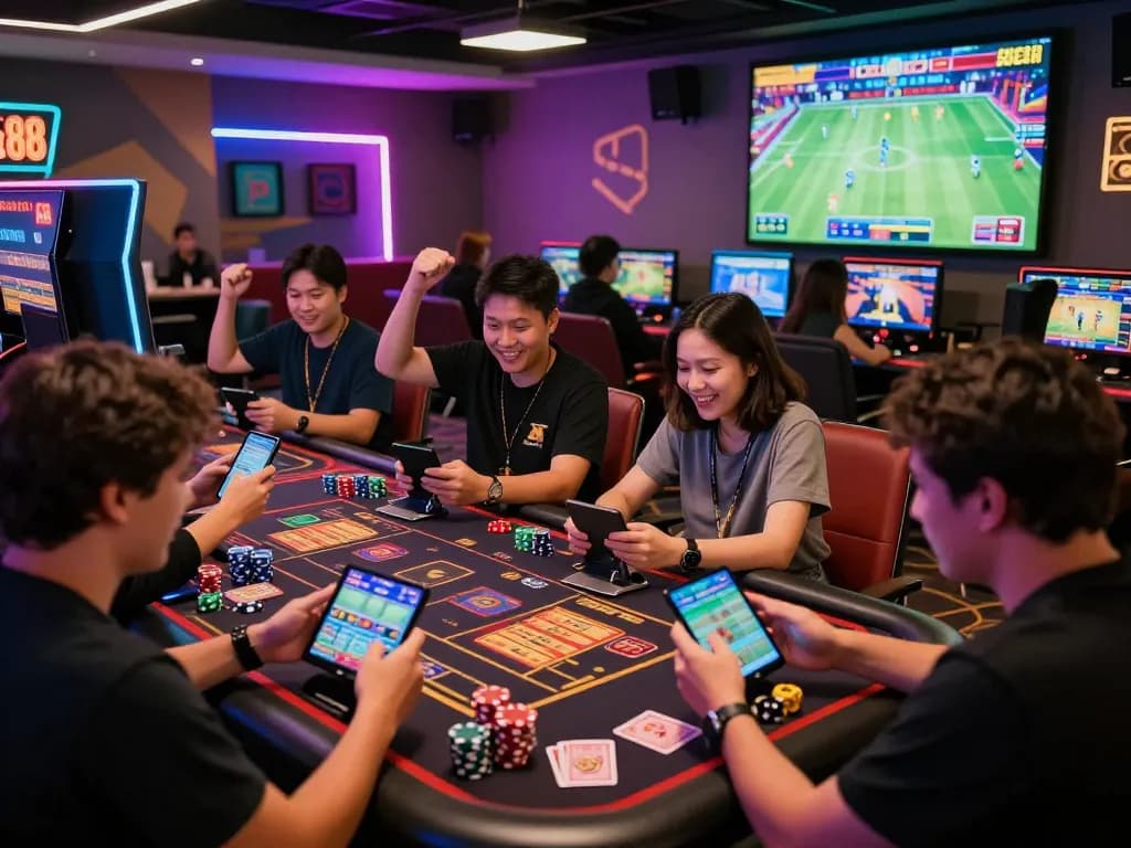 Exciting gaming atmosphere at https://sc88e.com/ showcasing players engaging in online betting and celebrating wins.