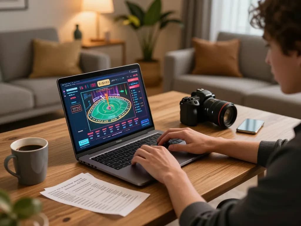 Player strategizing with itwshow gaming insights on a laptop during a cozy evening at home