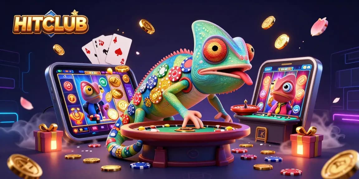 Winning strategies at HITCLUB casino showcase a vibrant gaming experience with animated characters.