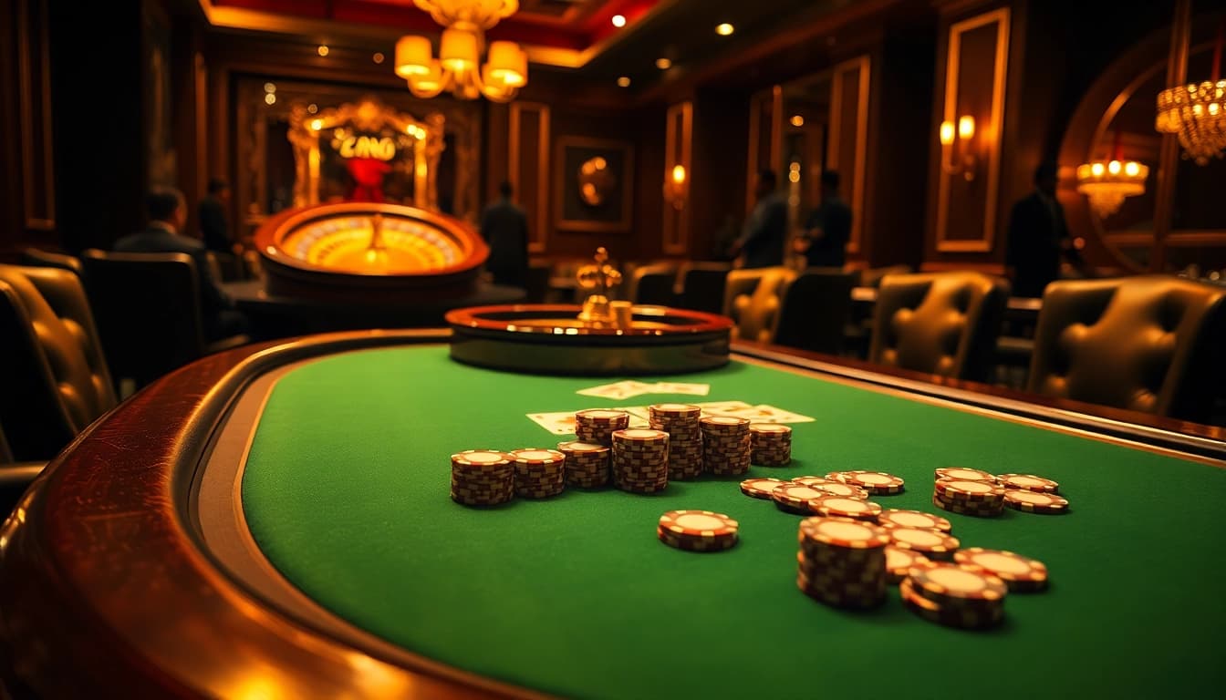 Engage in thrilling play at king 88's luxurious poker table surrounded by high-stakes excitement.