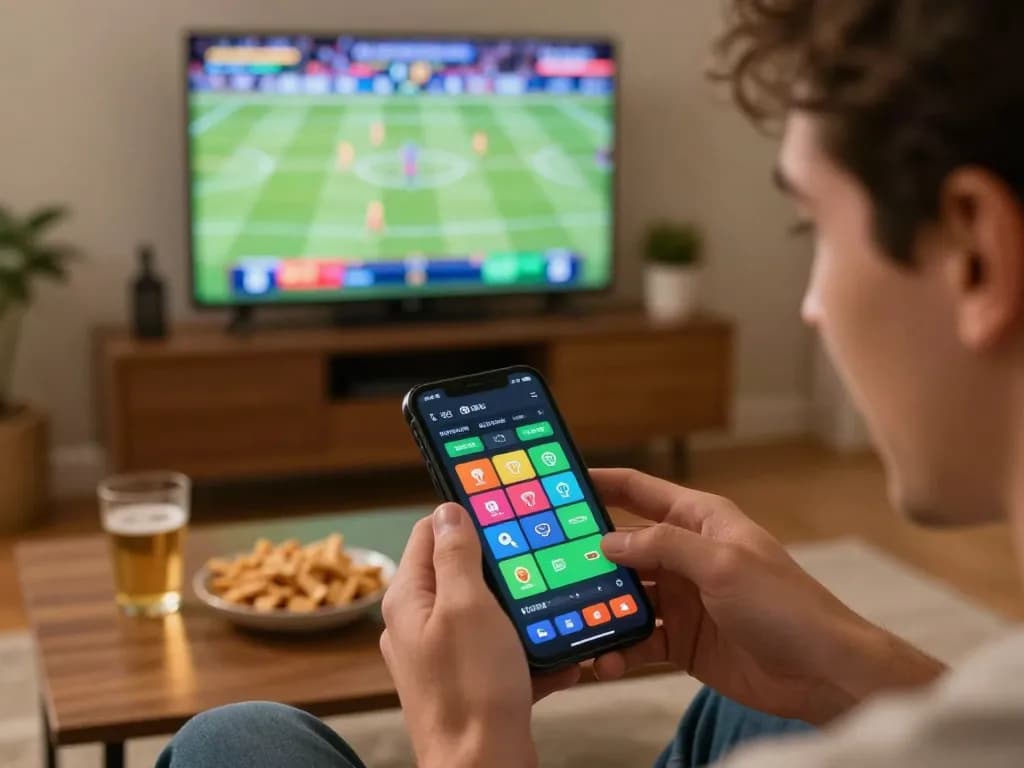 Excited user placing bets on the 58win mobile app with live sports in view.