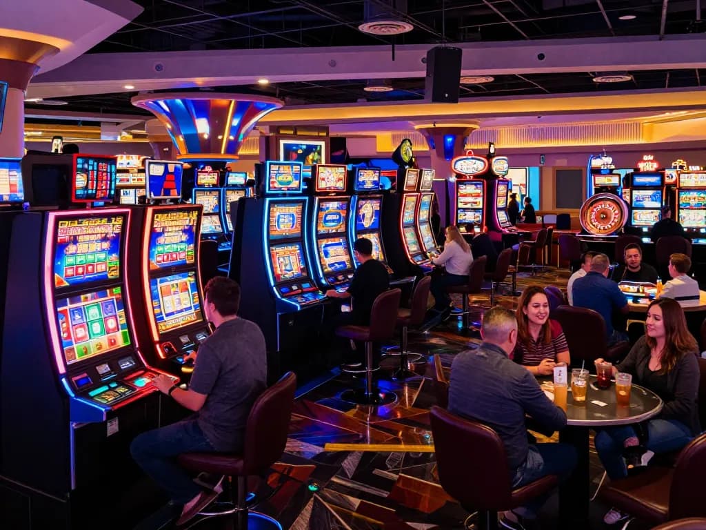 Immerse in the excitement of Go 88 at a vibrant Las Vegas casino full of engaging slot machines and lively players.