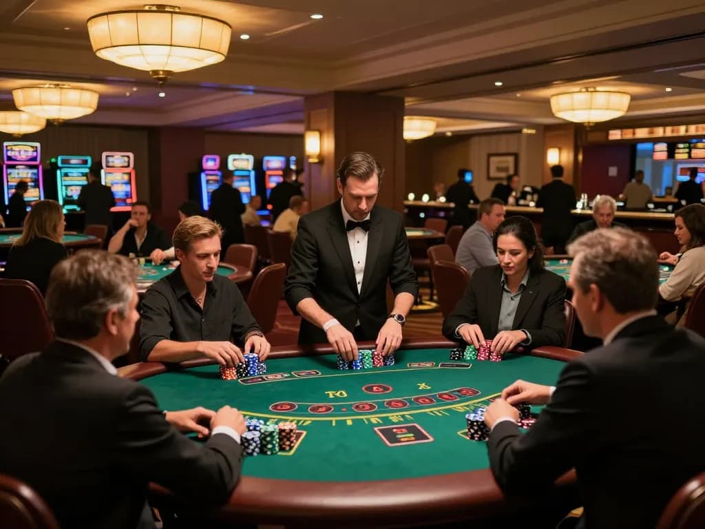 Engaged players at trang chủ 79king playing blackjack in a luxurious casino atmosphere.