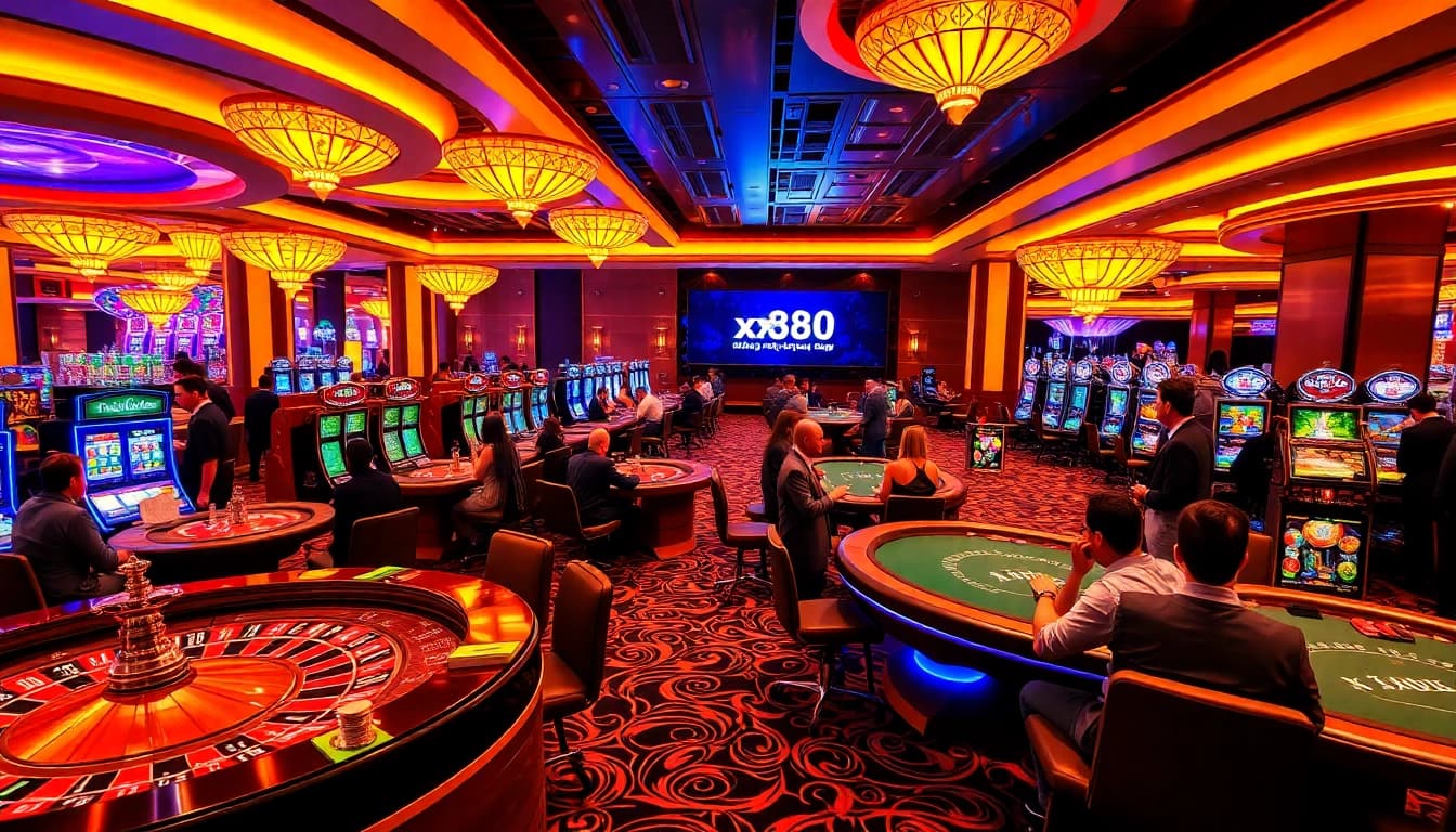 Experience thrilling casino action at link xx88 with vibrant games, tables, and players enjoying high-stakes bets.