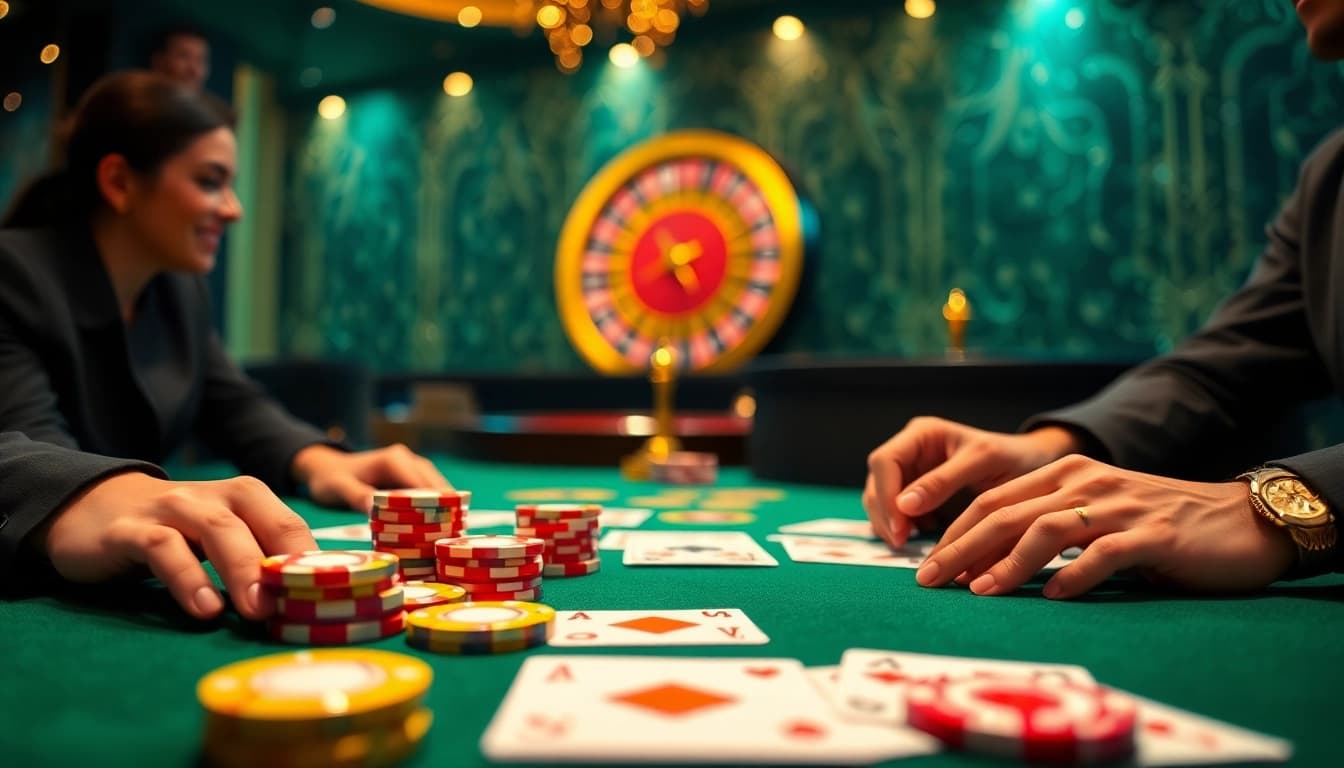 Experience the thrill of GAME BÀI 123GA with luxurious casino visuals, featuring a vibrant gaming table.