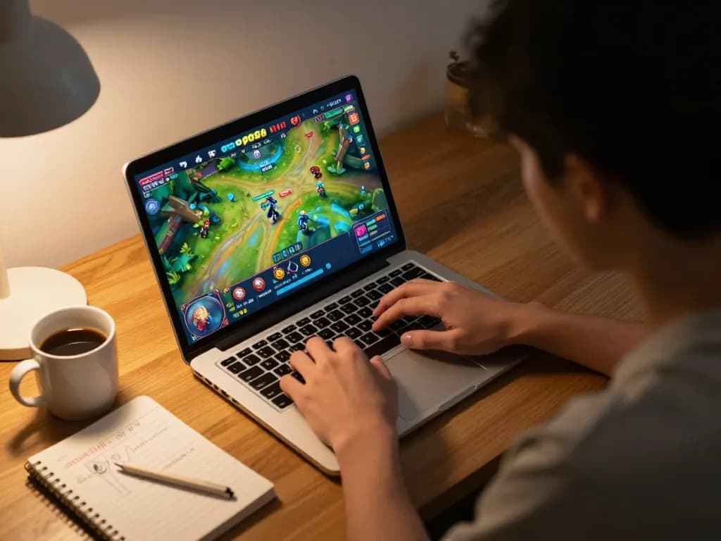Play game go88 while enjoying cozy home atmosphere with engaging laptop setup.