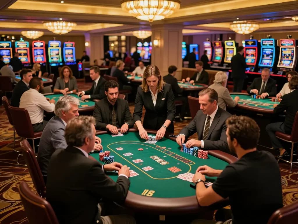 Players engaging in exciting blackjack at LV88 casino, with vibrant table action and warm lighting.