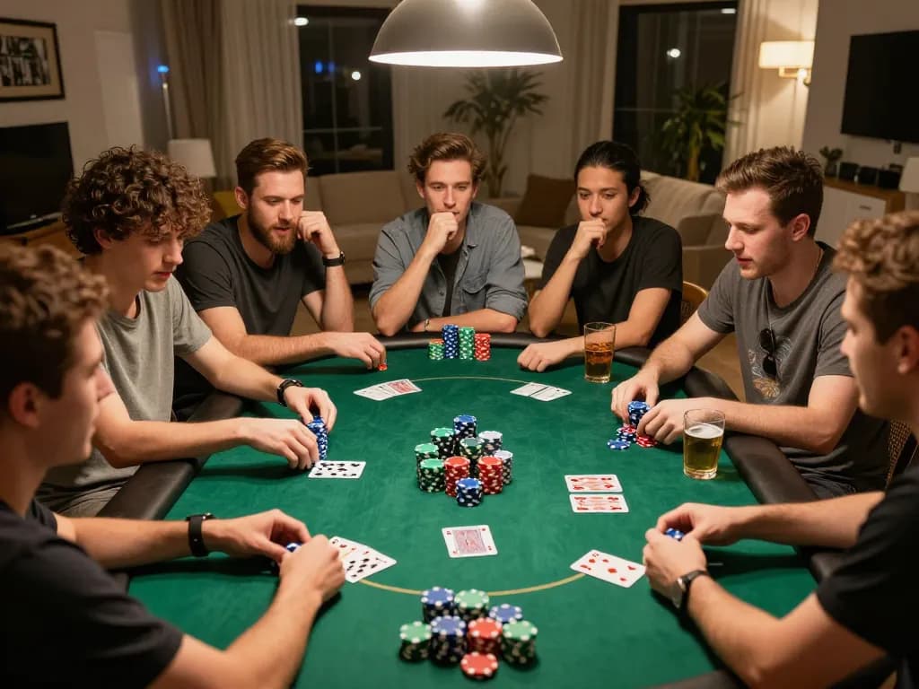 Friends enjoying an energetic poker night while playing nk881 chips and discussing strategies