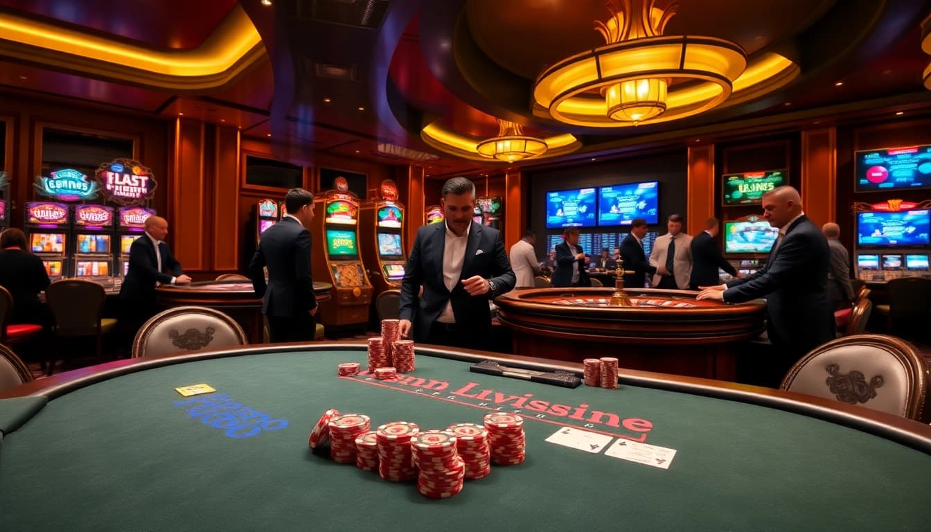 Experience the excitement of TG88 Casino with luxurious poker tables and vibrant slot machines.