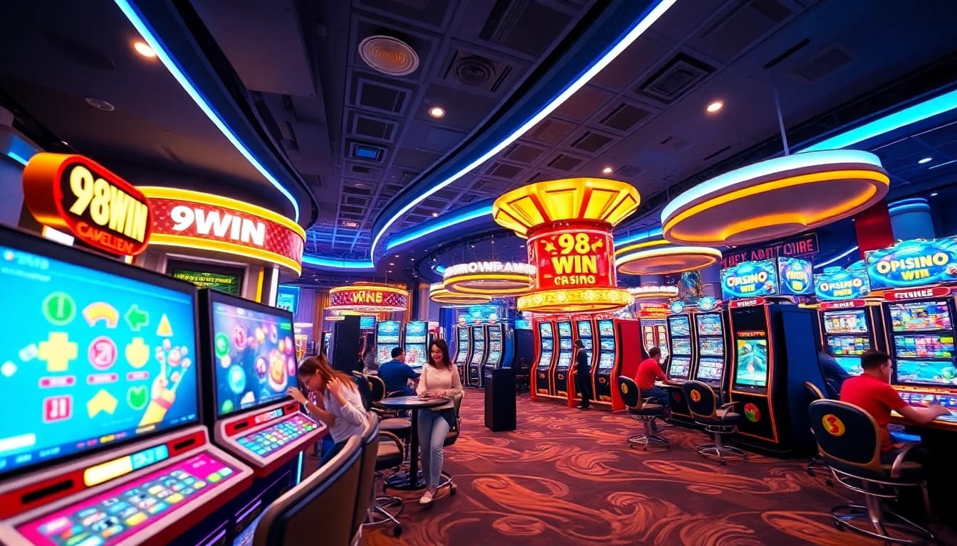 Engaging online betting scene at 98WIN featuring happy players and vibrant casino interface.