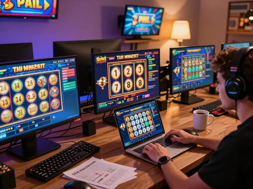 Engaging in Slot Malaysia gameplay on multiple screens in a modern home casino setup