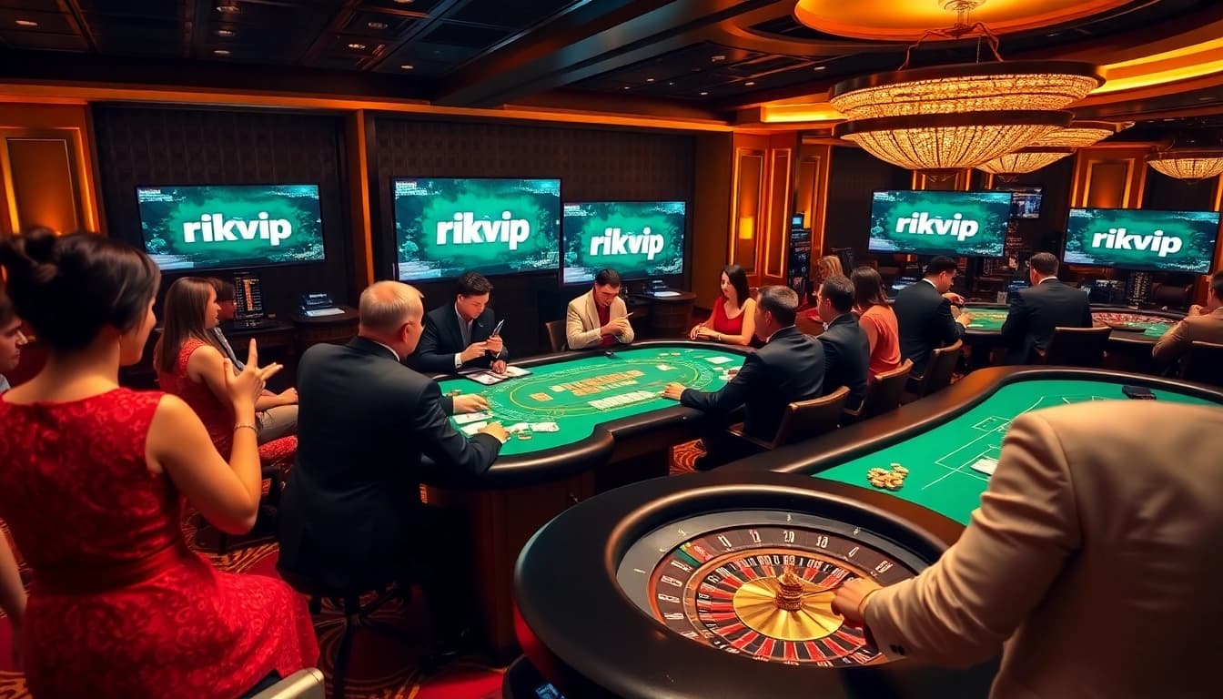 Engaged players experiencing the thrill of rikvip games on a stylish casino table.