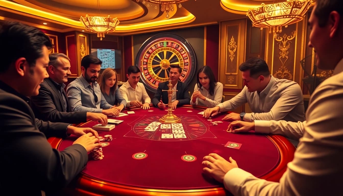 Excited players at a high-stakes blackjack table, representing the luxury of https://bem88.com.