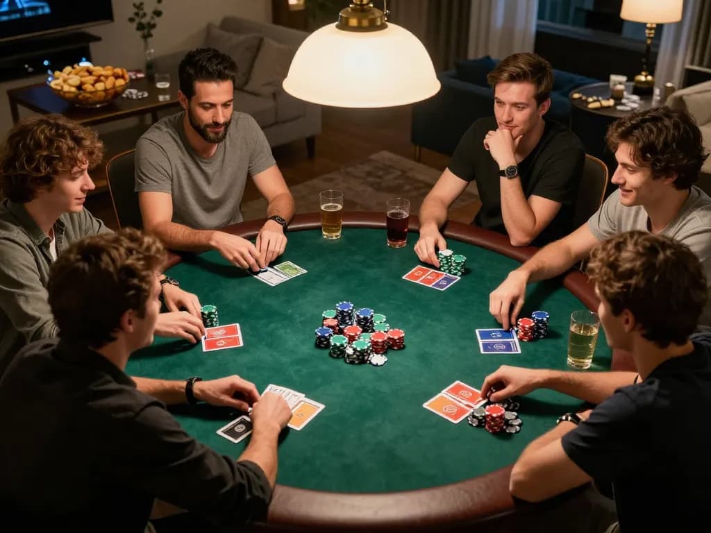 DABET brings excitement to home poker night as players compete in Texas Hold'em.