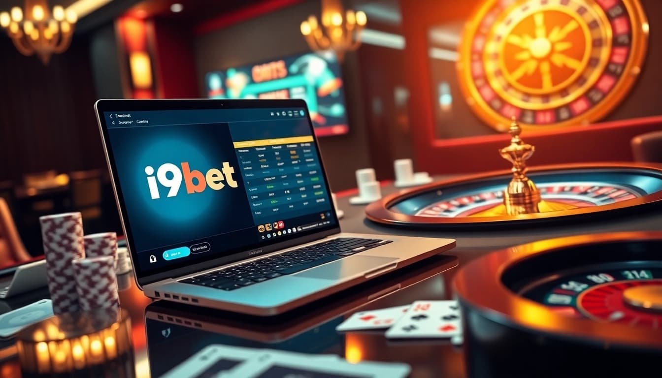 Experience the thrill of i9bet with a dynamic online casino setup featuring poker chips and vibrant gameplay.