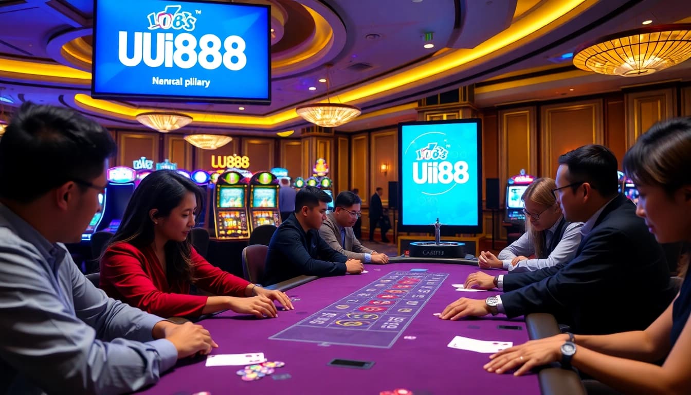 UU88 games creating excitement at a luxury casino with poker and roulette action.