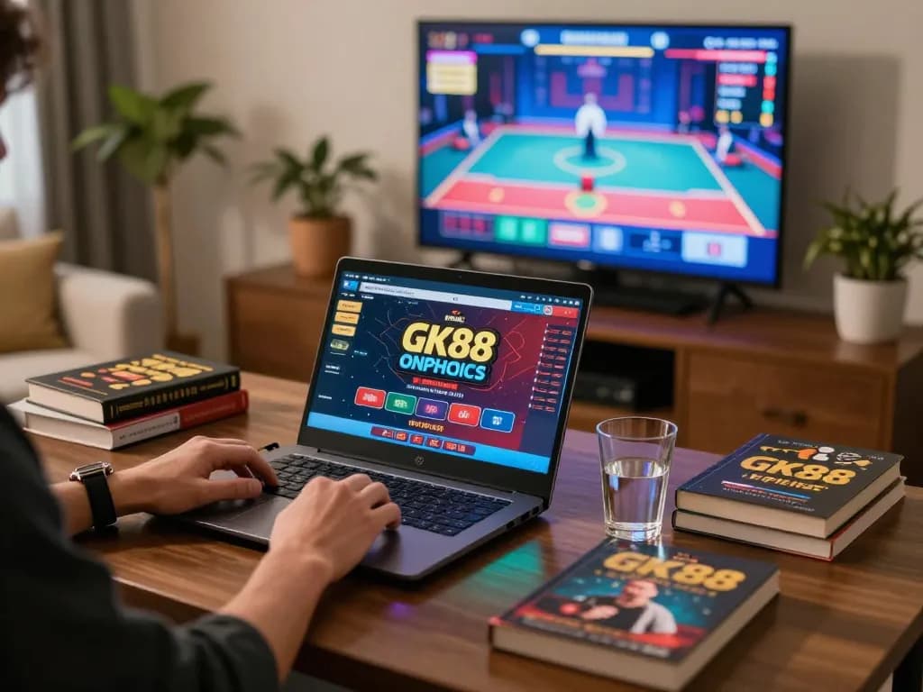 Player placing strategic bets on GK88 online casino platform from a modern home setup