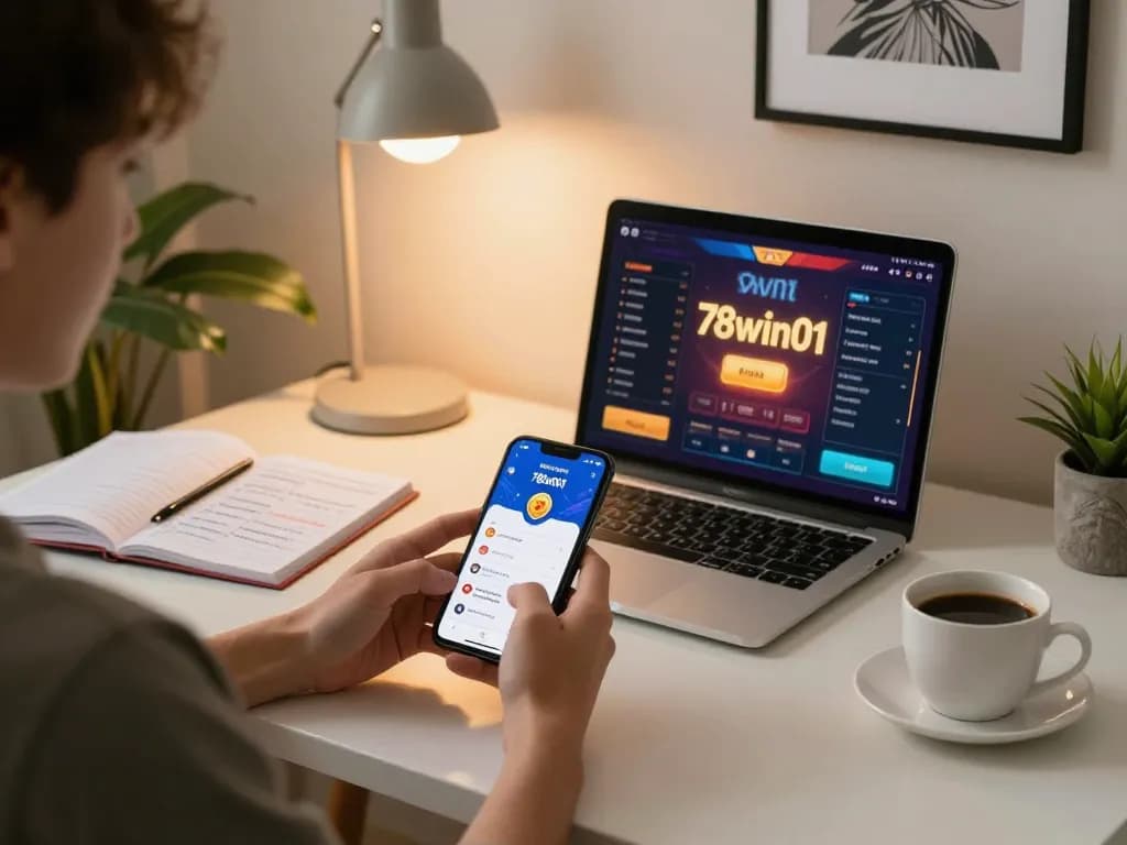 Mobile gambling experience with 78win01 app on smartphone showcasing user engagement.