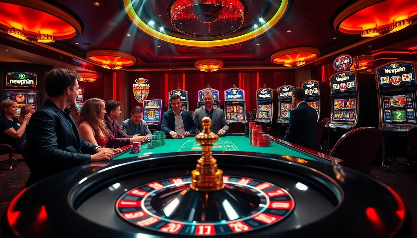 Experience the thrill of 'newphim' themed poker action in a luxurious casino setting.