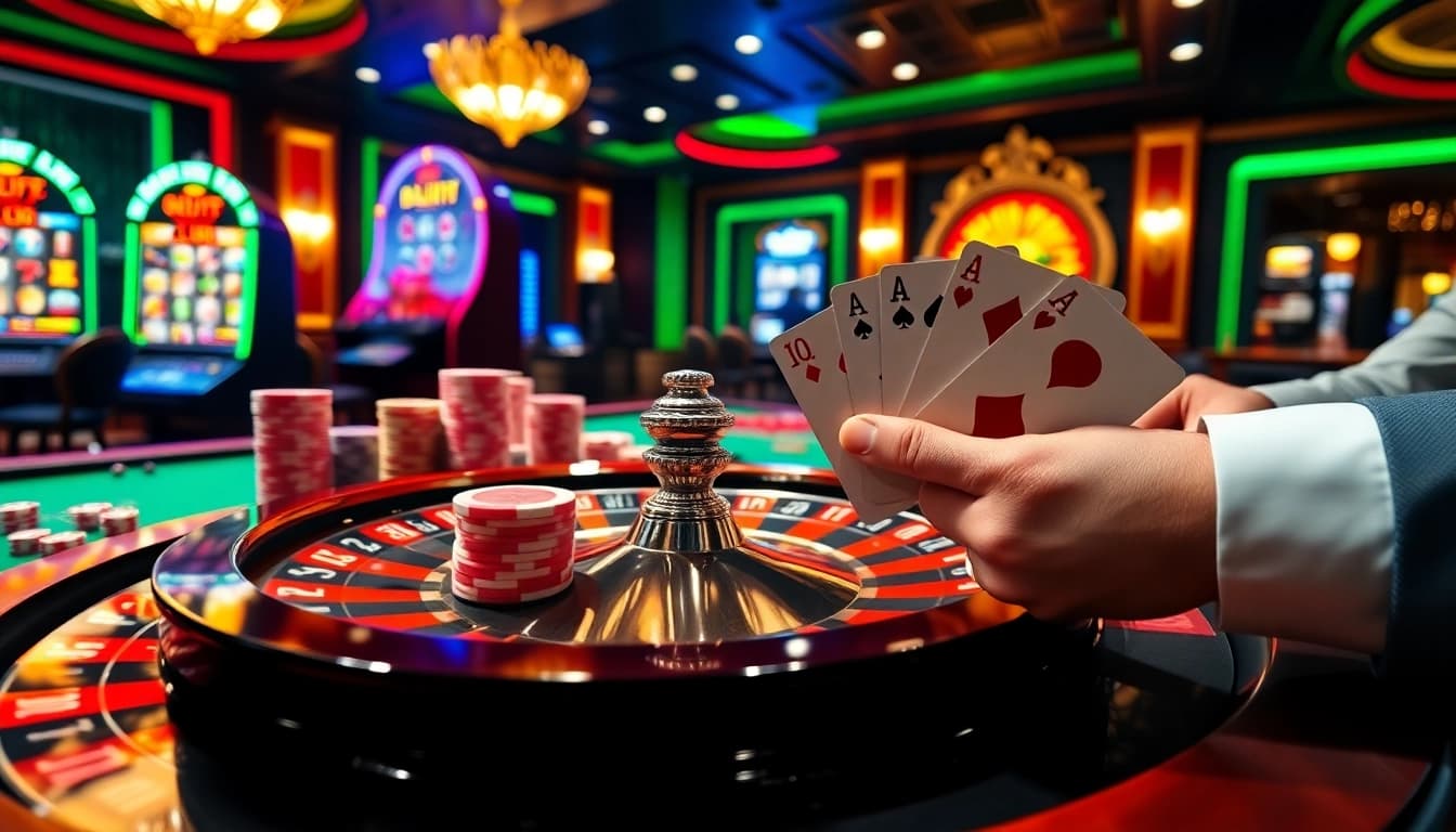 Exciting gaming action at 68VIP casino featuring poker hands and roulette
