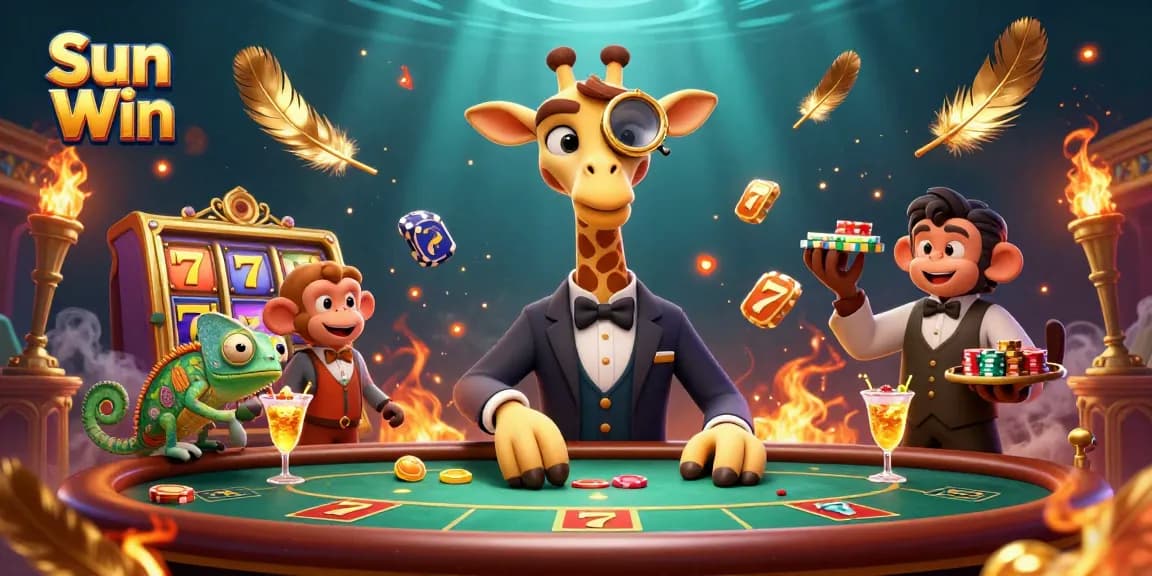 Engage in thrilling gameplay at Sun Win with captivating visuals of poker, vibrant banners, and golden motifs.
