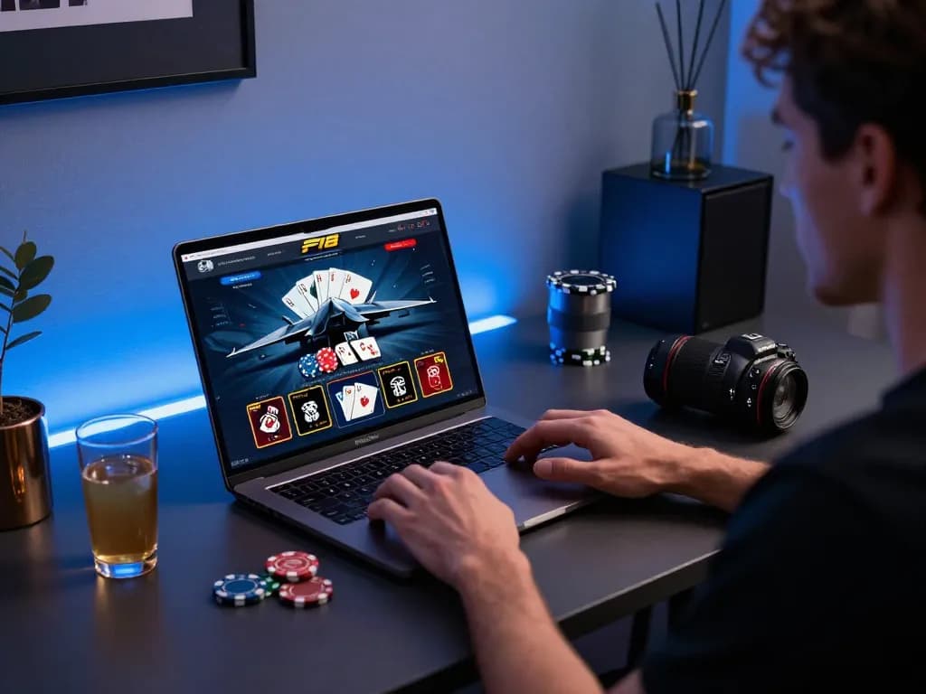 Join the action on link f168 with a stunning online casino gaming setup showcasing a sleek laptop.