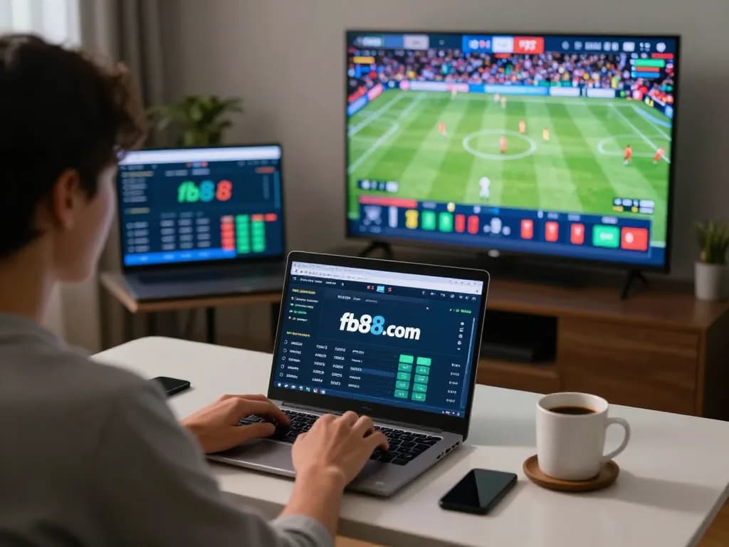 Placing live bets on fb88.com during an intense sports match from a cozy home setup.