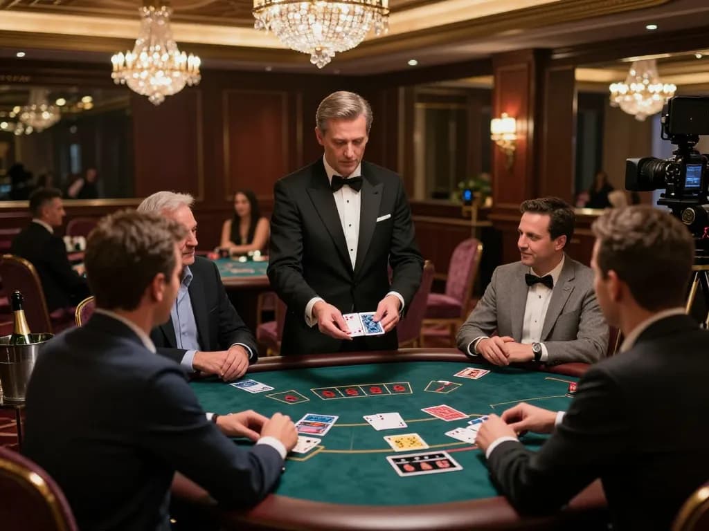 Engaged players at lc88an's exclusive blackjack table in a luxury casino.