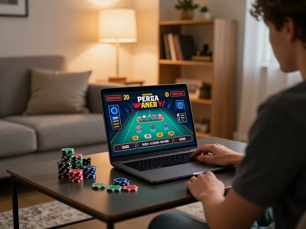 Engaging in a fabet online casino game from the comfort of home with a modern setup.